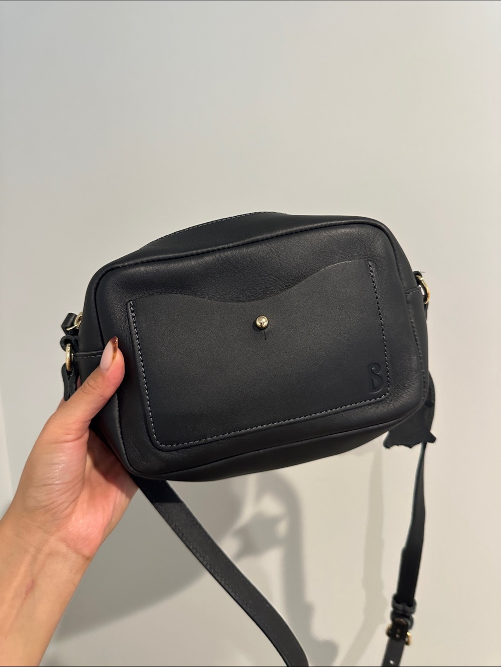 Beckett Simonon Black Leather Crossbody with Front Pocket and Gold Stud